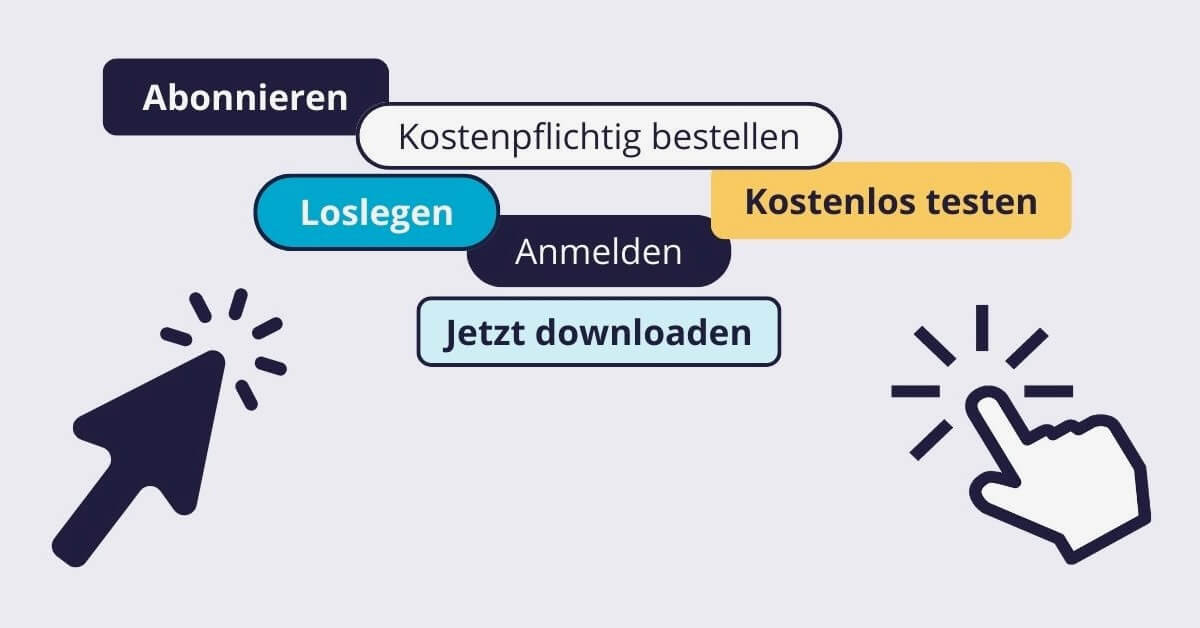 Einige Buttons und CTAs mit unterschiedlichen Formulierungen, um die Variationen beim UX Writing zu demonstrieren