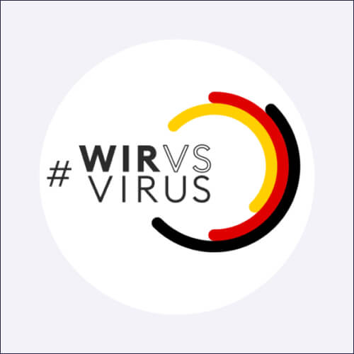 Hashtag #WirVsVirus mit Farben der Flagge Deutschlands daneben