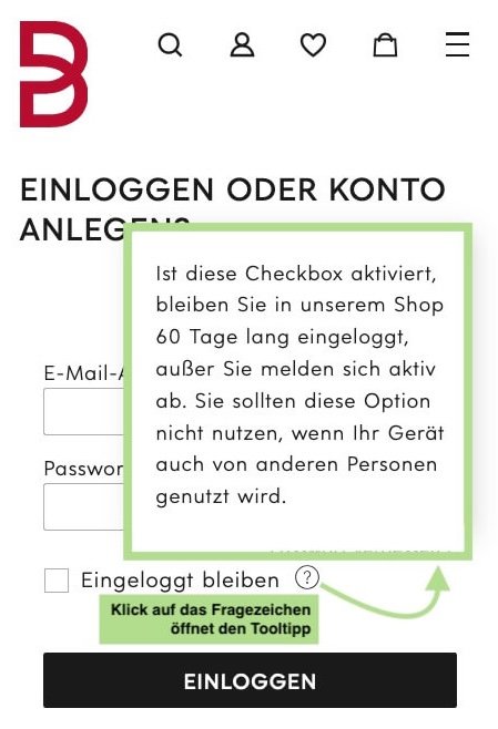 Beispiel eines Tooltipps. Es ist ein Fragezeichen dargestellt, dass beim Klick einen Text aufklappt.