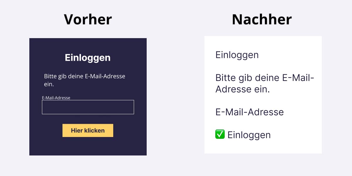 Zwei UI Elemente mit Text nebeneinander. Links mit dem jetzigen Text, rechts mit einem Verbesserungsvorschlag
